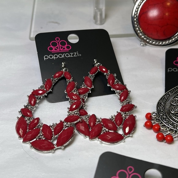 New 10pc Mixed Lot Red Paparazzi Jewelry Set 1 Necklace 6 Earrings 3 Bracelets - Picture 4 of 8